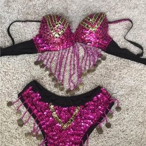 Pink and Gold Sequin Bikini Set
